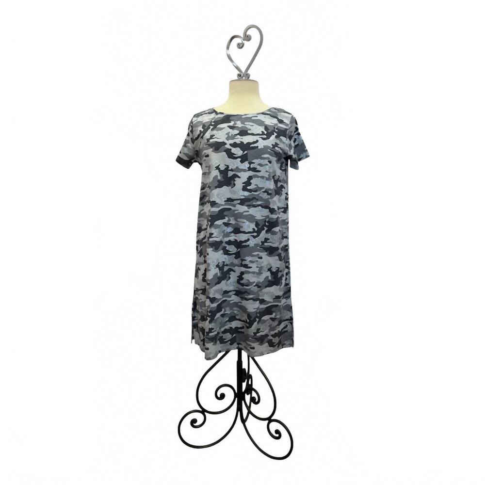 NEW DANTELLE APPAREL women's shine t-shirt dress in grey camou